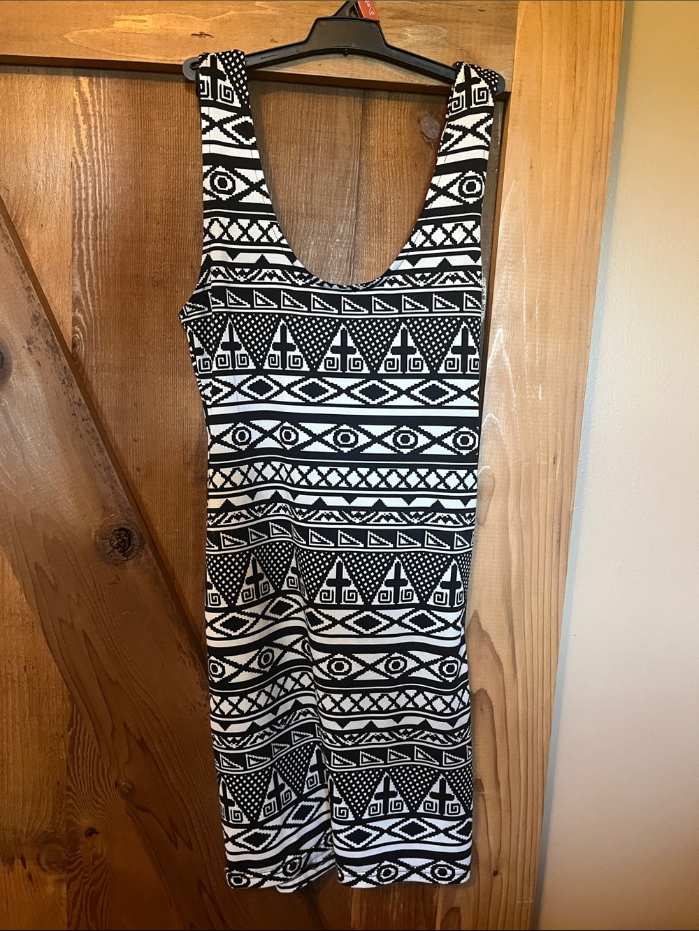 Black and White Geo-Print Mini Dress - Scoop Neck